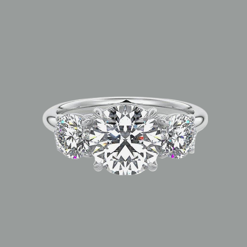 Round Cut 3 Stone Moissanite Engagement Ring
