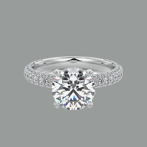 Round Cut Pave Set Moissanite Engagement Ring