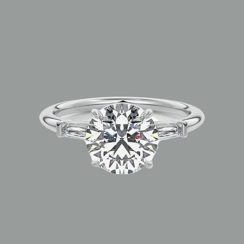 Round Cut Tapered Baguette Moissanite Ring