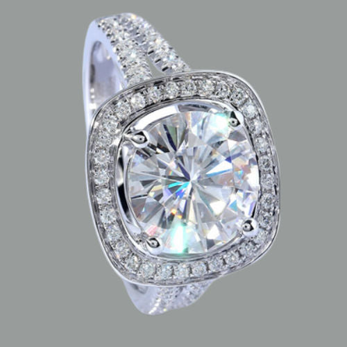 Large Round Cut Moissanite, Classic Halo Engagement Ring