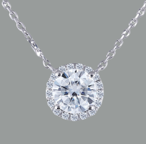 Round Cut Moissanite Necklace, Classic Halo Pendant, Choose Your Stone Size and Metal