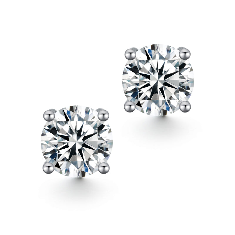 Silver E1 Round Earrings moissanite 1ct