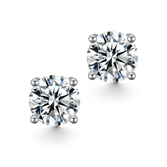 Silver E1 Round Earrings moissanite 1ct