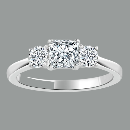 1.35ct Princess Cut Moissanite 3 Stone Engagement Ring