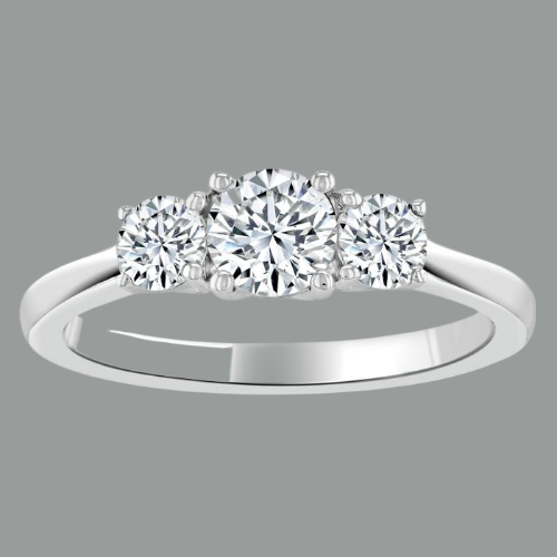 1.00ct Round Cut Moissanite 3 stone Engagement Ring