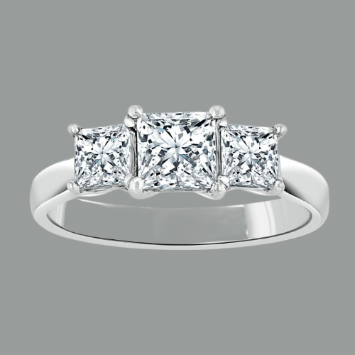 1.25ct Princess Cut Moissanite 3 stone Engagement Ring
