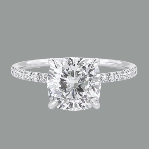 Cushion Cut Moissanite Engagement Ring, Hidden Halo