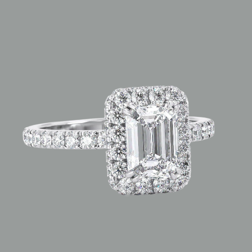 Emerald Cut Moissanite Halo Engagement Ring