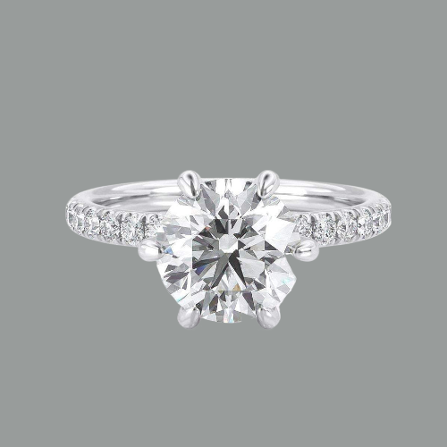 Round Cut Moissanite Engagement Ring, 6 Claw Setting