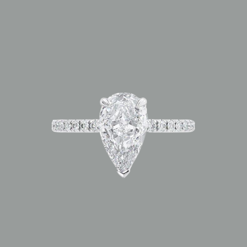 Pear Cut Moissanite, Classic Engagement Ring, Hidden Halo Design