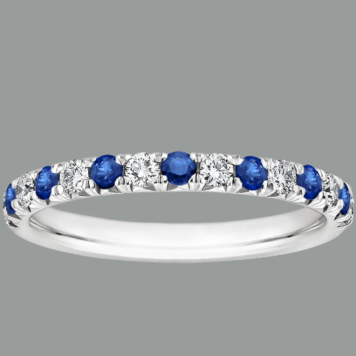 0.70ct Blue Sapphire Wedding Band, Delicate Half Eternity Ring, 2.25mm Wide