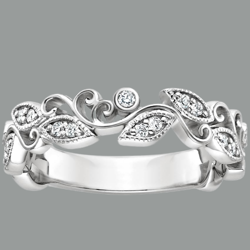 0.15ct Wedding Band, Nature Inspired Half Eternity Ring