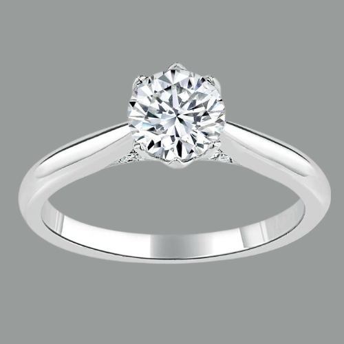 Round Cut Moissanite Engagement Ring, Classic Six Claw