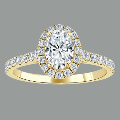 Oval Cut Moissanite Halo Engagement Ring, Tiffany Style