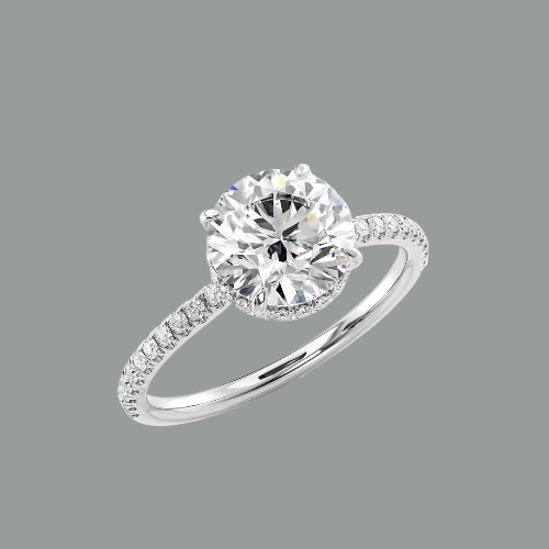 Round Cut Hidden Halo Moissanite Engagement Ring, Tiffany Style