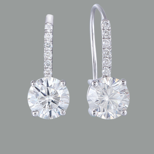 Round Cut Moissanite Drop Earrings, Shepards Hook, Choose Your Stone Size and Metal