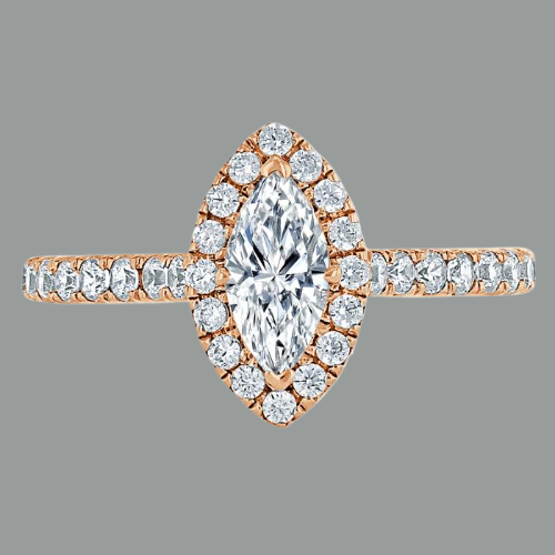 Marquise Cut Moissanite Halo Engagement Ring, Tiffany Style