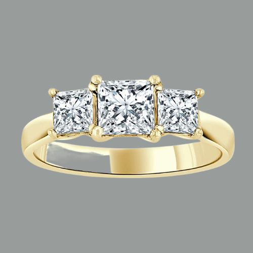 1.25ct Princess Cut Moissanite 3 stone Engagement Ring