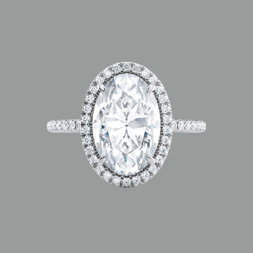 Oval Cut Moissanite Halo Engagement Ring, Tiffany Style