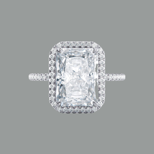 Radiant Cut Moissanite Halo Engagement Ring, Classic Style