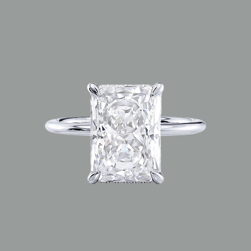 Radiant Cut Hidden Halo Moissanite Engagement Ring, Classic Style