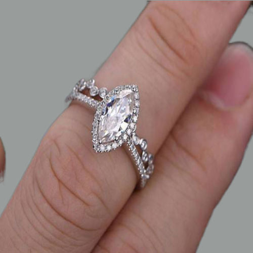 Marquise Cut Moissanite Ring Set