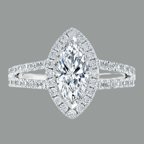 Marquise Cut Moissanite Halo Engagement Ring, Tiffany Style