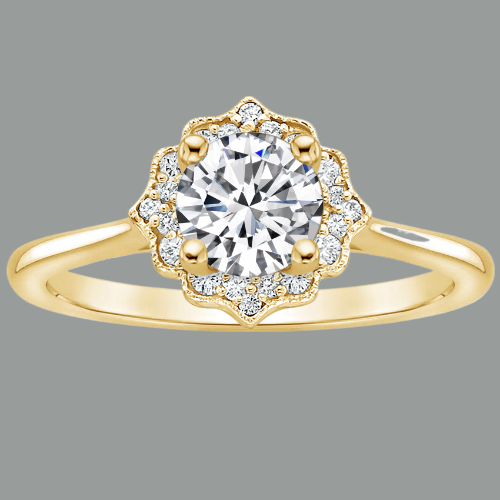 Vintage Round Cut Moissanite Halo Engagement Ring