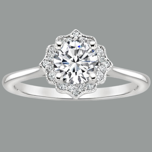 Vintage Round Cut Moissanite Halo Engagement Ring