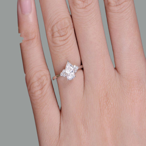 Pear Cut Moissanite Engagement Ring, Edwardian Design