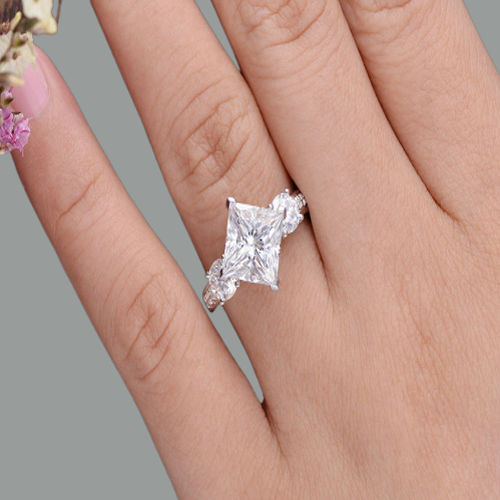 Princess Cut Moissanite Engagement Ring, Vintage Design