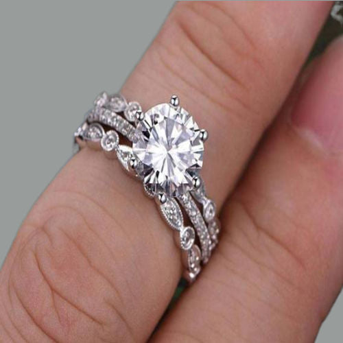 Round Cut Moissanite Ring Set, 3 Rings Total